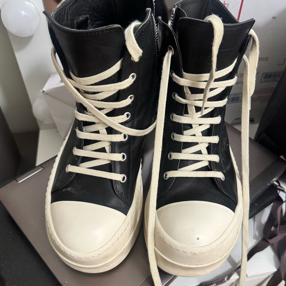 Rick Owens Black and White High-Top Sneakers